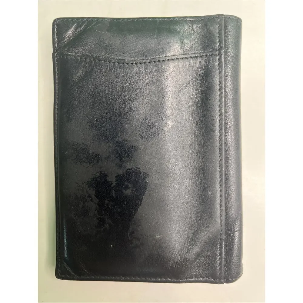 Black Leather Bifold Mens Wallet by Business Centurion Green Interior